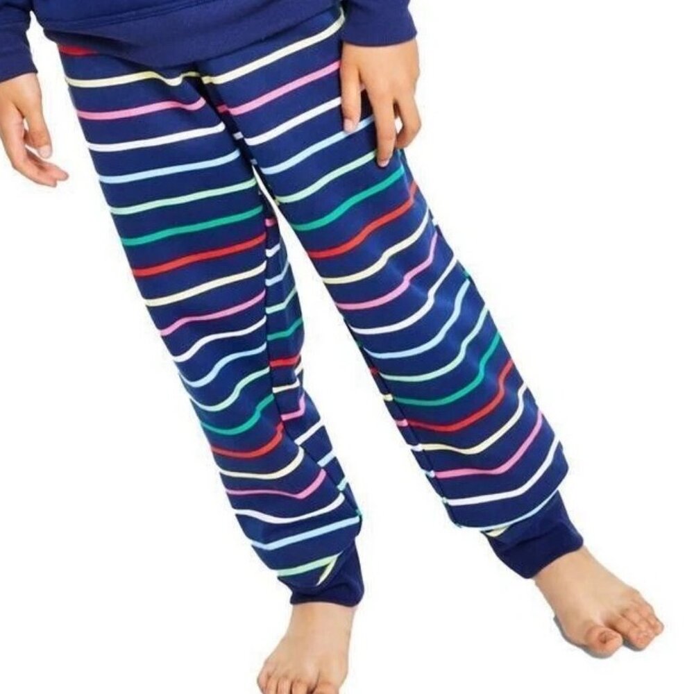 Charter Club Unisex Kids Boys Girls Jogger Pajama Pants, Blue Multi Stripe
